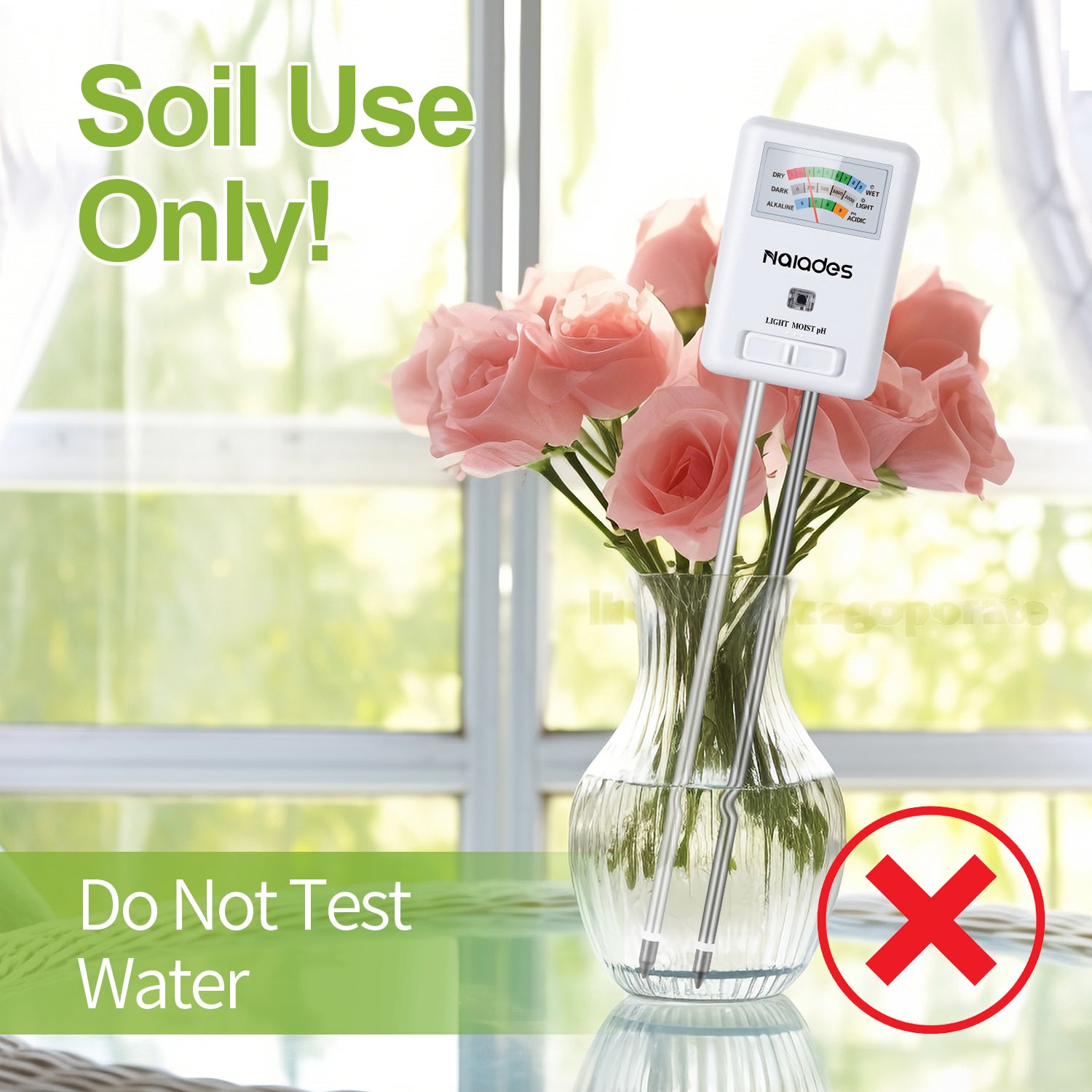 Naiades 3-in-1 Soil Moisture Meter Light and PH Tester for Indoor & Outdoor House Plants, Garden, Lawn, Farm (No Battery Needed)--P407