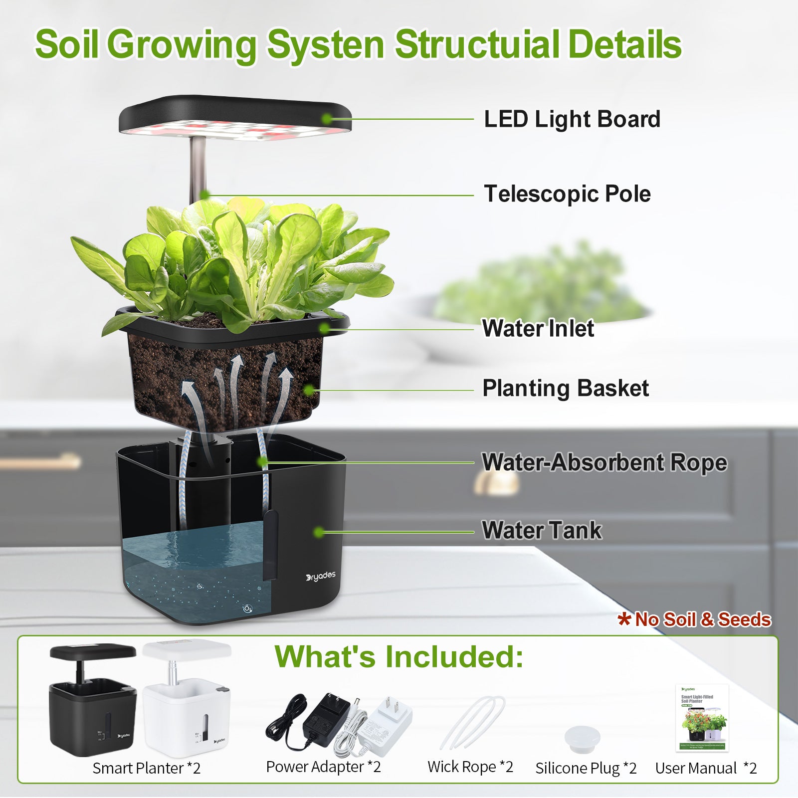 DRYADES Indoor Garden Growing Systems Self-Watering Plant Pot Smart Gardening System with 17 Watts LED Grow Light Auto Timer Gardening Plant Gifts for Mom Women Plant Pot for vegetables herbs(No Seeds&Soil) - Z230