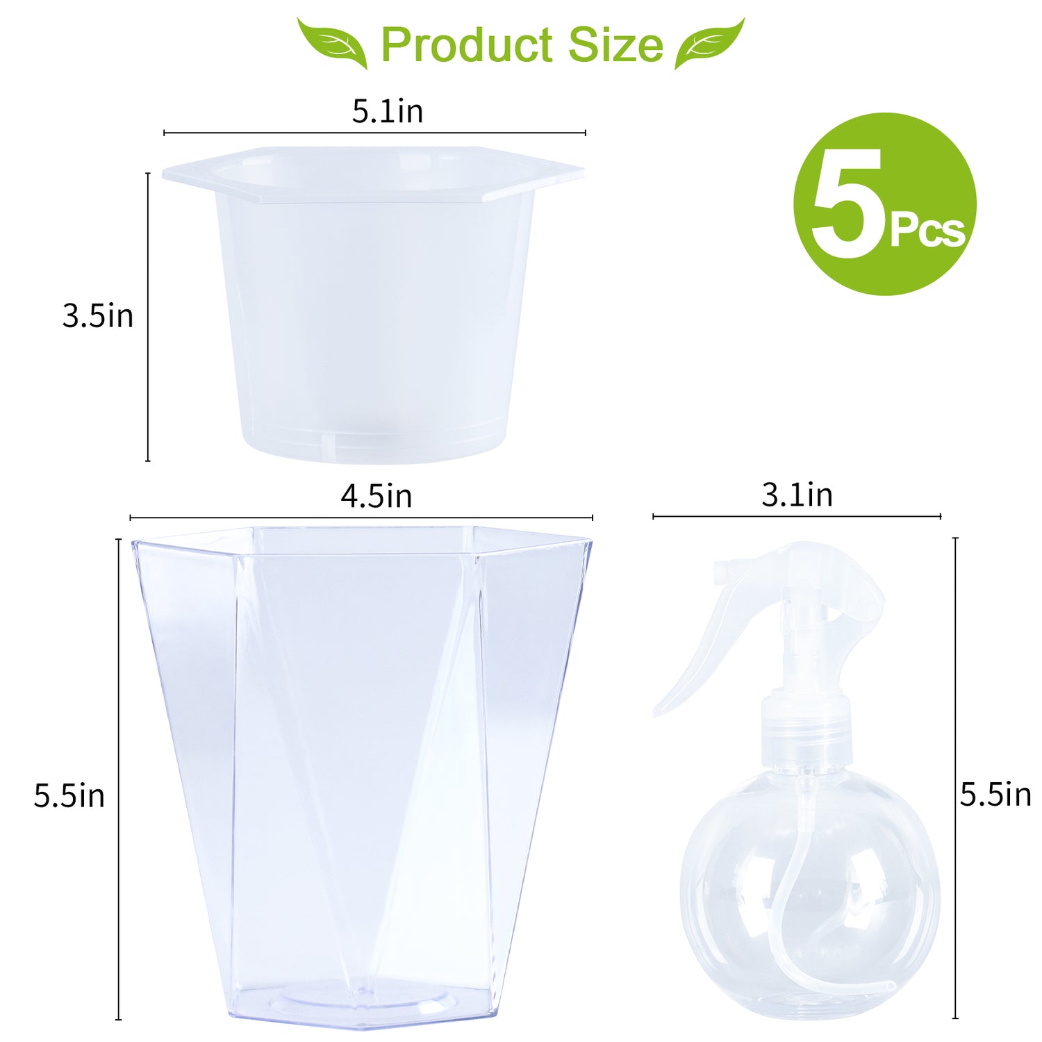 OLiz Self Watering Planter 5 Pcs, 4.5 Inch Flower Plant Pot with Transparent Inner Pot, Gardening Flowerpot with Watering Can, Indoor Self Watering Planter Pot for Herbs, Flowers (Green)/(White) U05