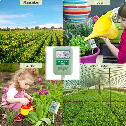 Naiades Soil Moisture Meter for Plants, 4-in-1 Soil pH Tester, Soil Tester for Moisture, Light, Nutrients, pH, Soil Ph Test Kit Water Meter for Indoor Plants &amp; Outdoor Garden, Lawn, Farm (No Battery Required) --Green P404