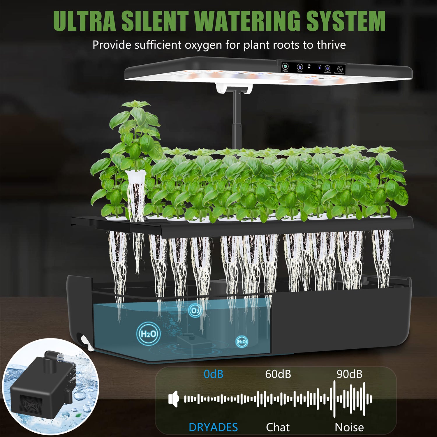 DRYADES 44 Pods Hydroponics Growing System, DRYADES Dual Layers Indoor Garden with LED Full Spectrum Grow Light, 2 × 13.3L Water Tanks, Height &amp; Angle Adjustable, Professional Smart Plant Germination Kits - Z243