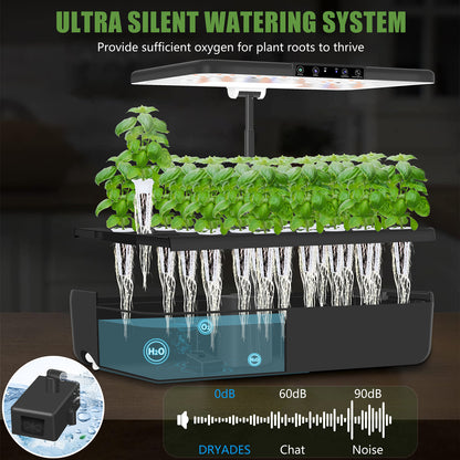 DRYADES 44 Pods Hydroponics Growing System, DRYADES Dual Layers Indoor Garden with LED Full Spectrum Grow Light, 2 × 13.3L Water Tanks, Height &amp; Angle Adjustable, Professional Smart Plant Germination Kits - Z243
