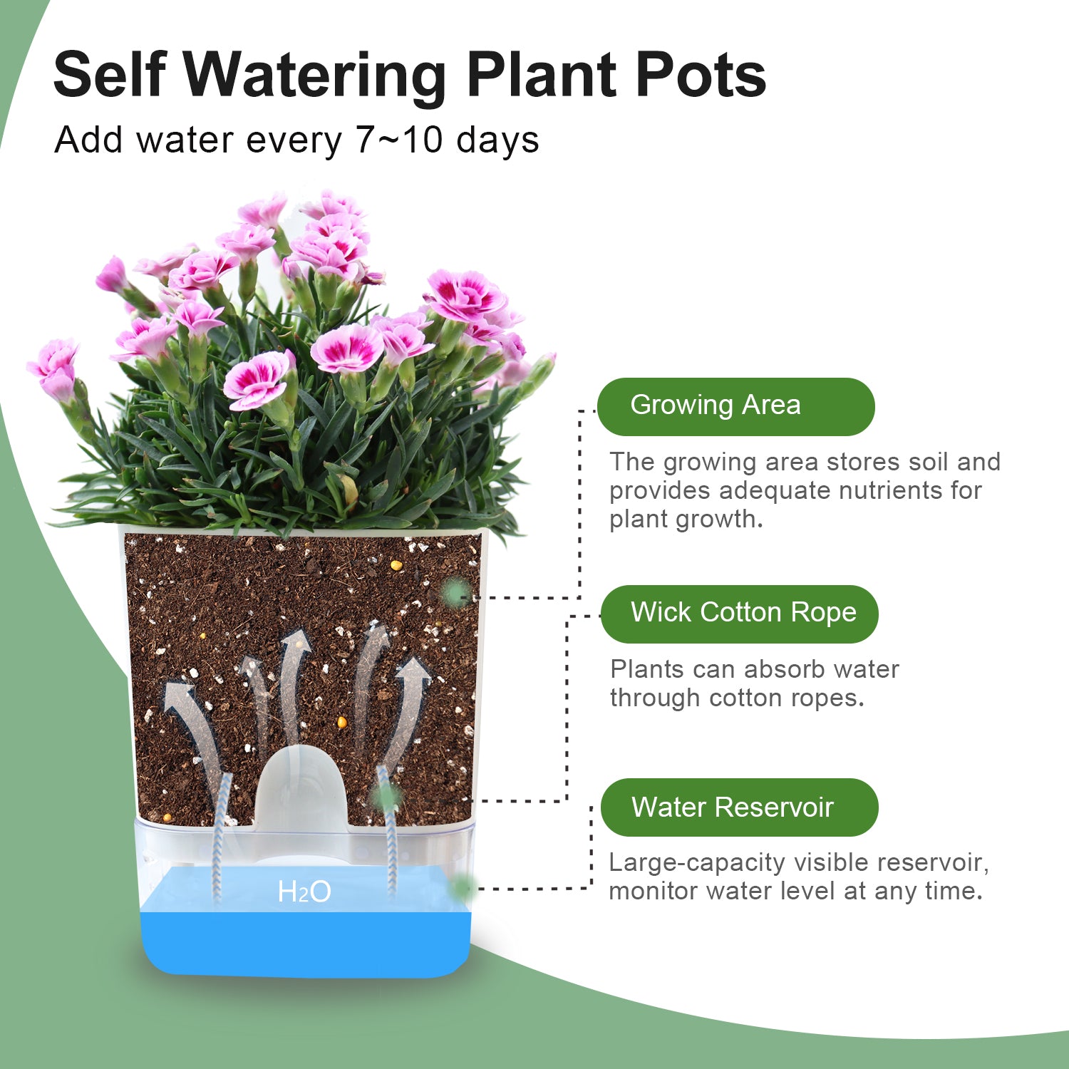 OLiz Plant Pots Indoor 2 Packs Self Watering Pots for Indoor Plants, African Violet Pots Planter with Visible Reservoir Self Watering Planter for Herb, House Plant Planting--G205 4.25 inches/ G207  5.5 inches