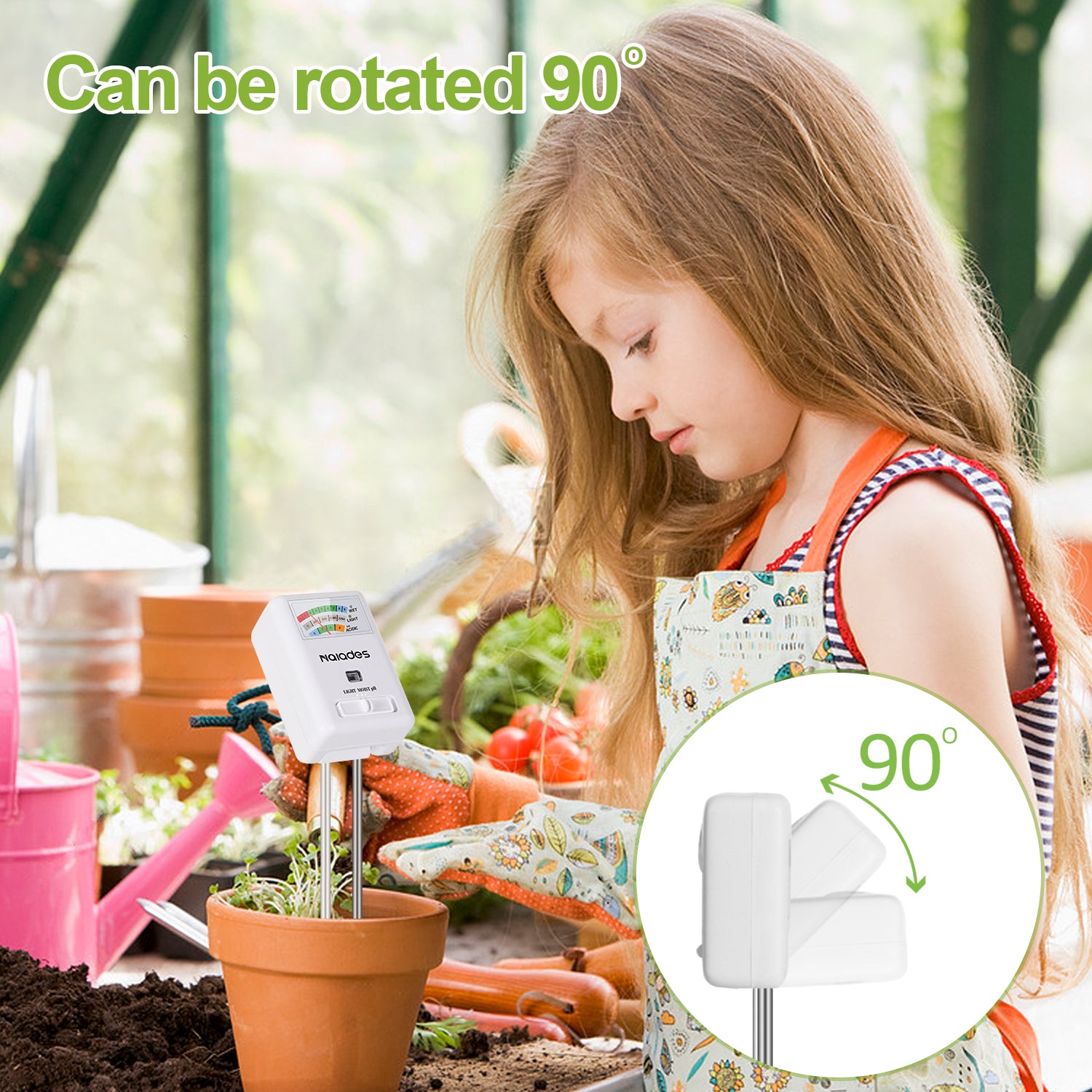Naiades 3-in-1 Soil Moisture Meter Light and PH Tester for Indoor &amp; Outdoor House Plants, Garden, Lawn, Farm (No Battery Needed)--P407