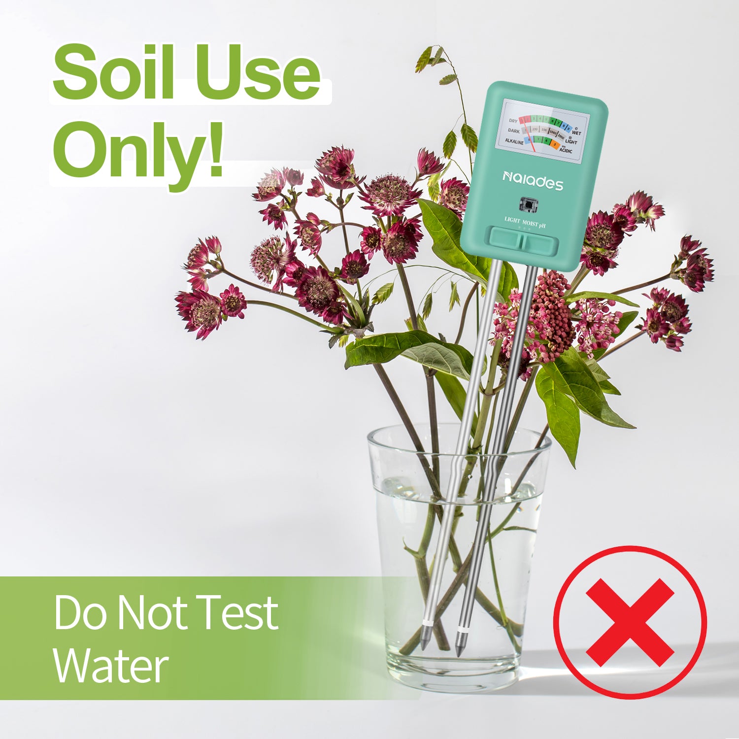 Naiades 3-in-1 Soil Moisture Meter Light and PH Tester for Indoor &amp; Outdoor House Plants, Garden, Lawn, Farm (No Battery Needed)--P407