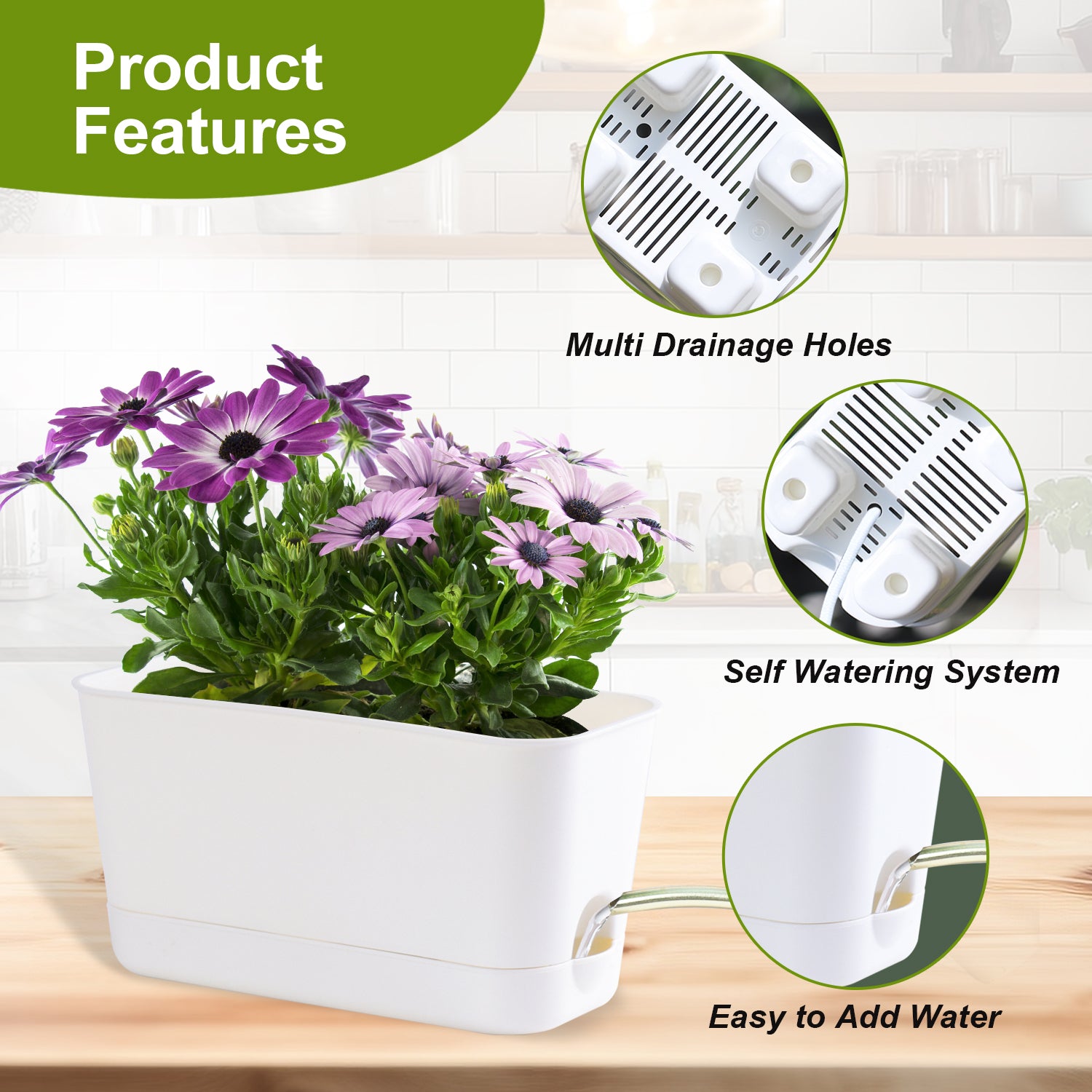 Oliz Herb Garden Planter Indoor Kit Self Watering Pots for Indoor/Outdoor Plant, Windowsill Plant Pots with Drainage and Tray, Window Pot for Indoor Plants,2 Packs/ 4 Packs  T106/ T107
